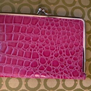 Pink embossed crocodile clutch photo holder